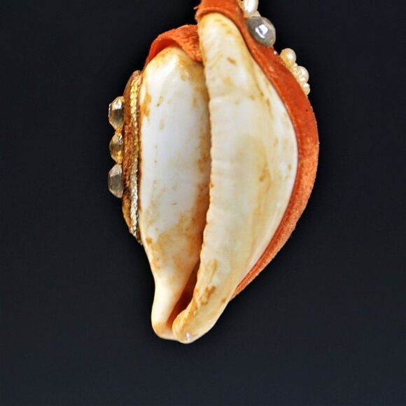 Vintage Christmas Ornament Seashell Beaded Seahorse Mica Ribbon Handmade - Picture 9 of 10